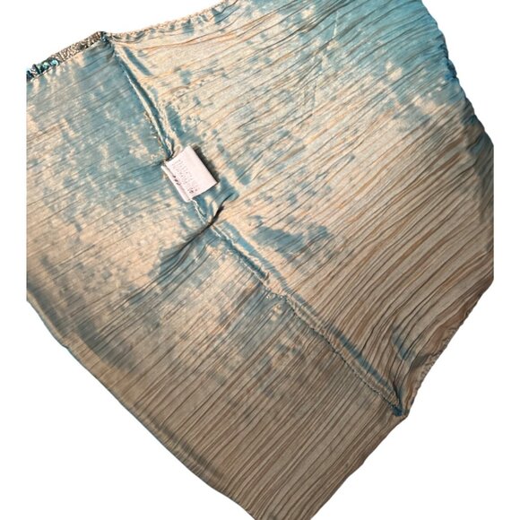 Embroidered Metallic Teal Long Runner  Window Valance With Floral Beaded Edge - Picture 5 of 5